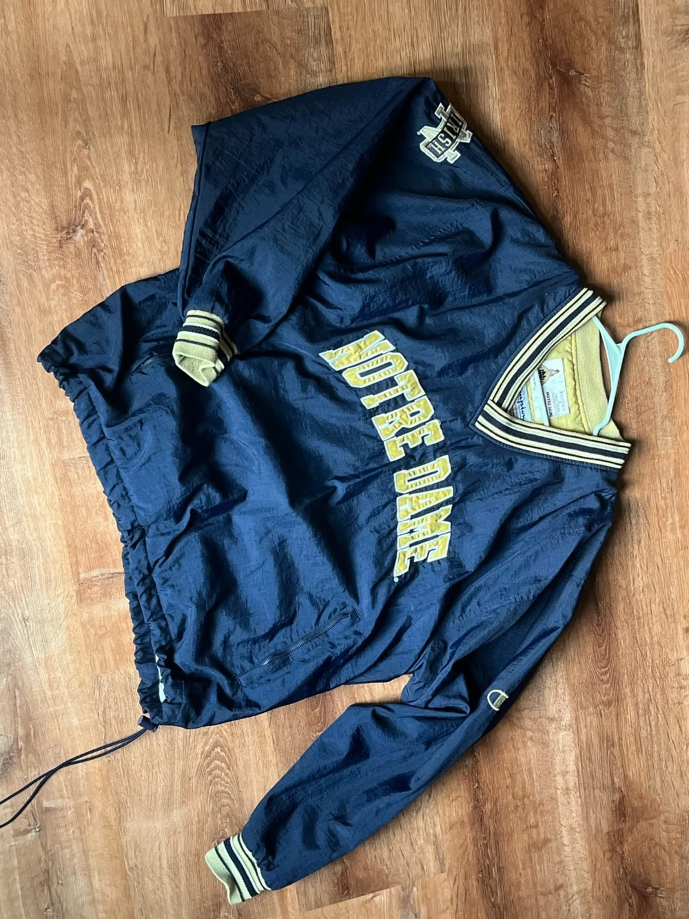 Champion Navy and Gold Notre Dame Pullover Windbreaker